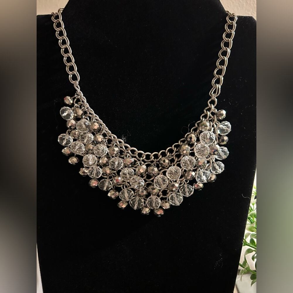 Gorgeous statement piece, silver toned with crystals